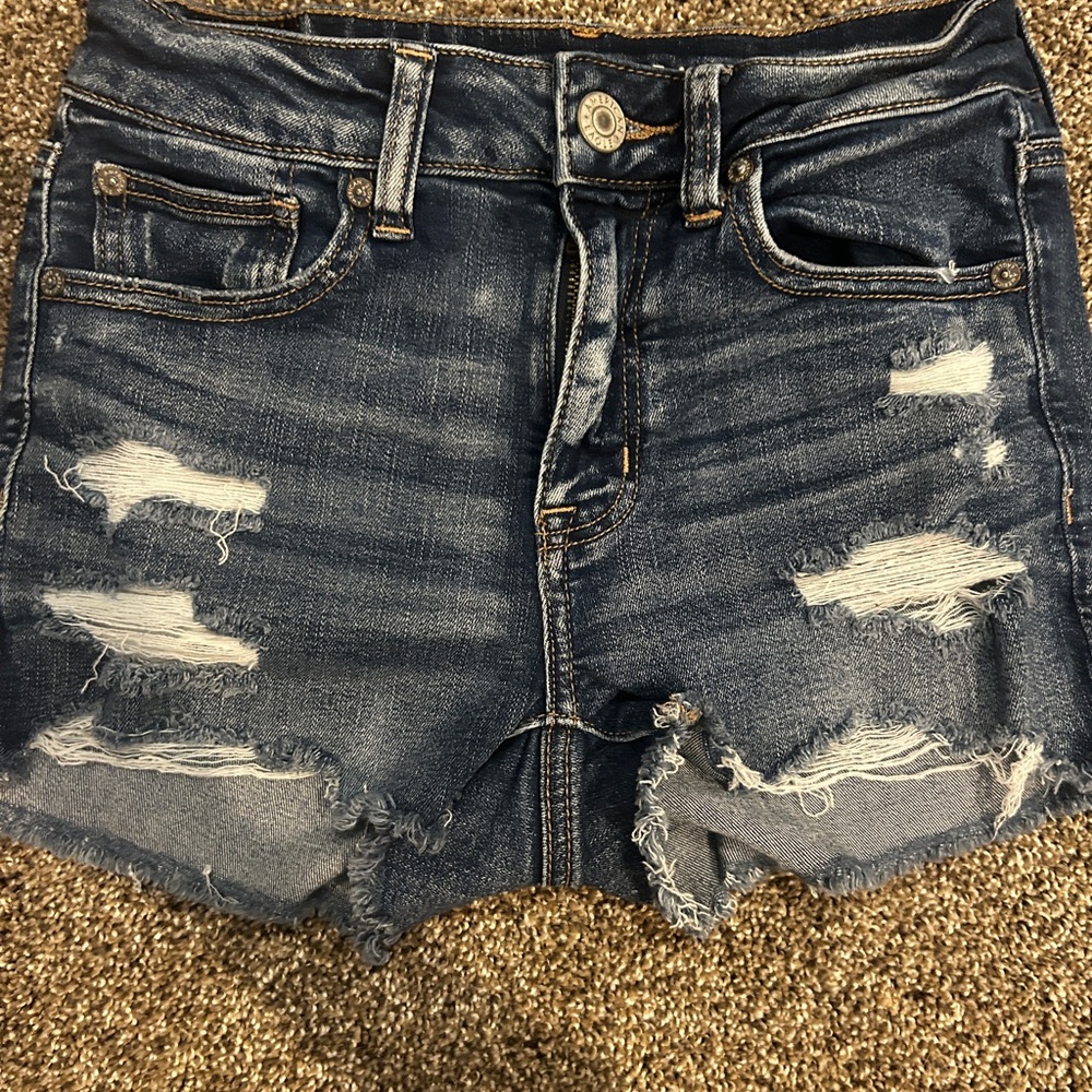 American Eagle Dark Blue Distressed Jean Shorts
